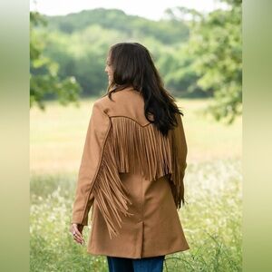 BB Dakota Camel Fringe Trench Coat